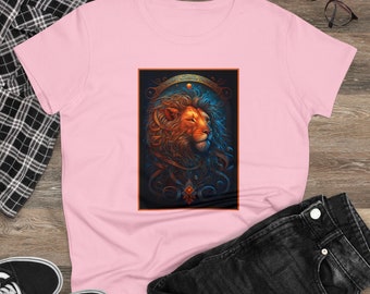 Lion Art T-Shirt, Lion Painting Shirt for women, Lion Spirit Animal, Jungle Lion Tee, Shirt for Lion Lover, Gift for Leo Astrological Sign