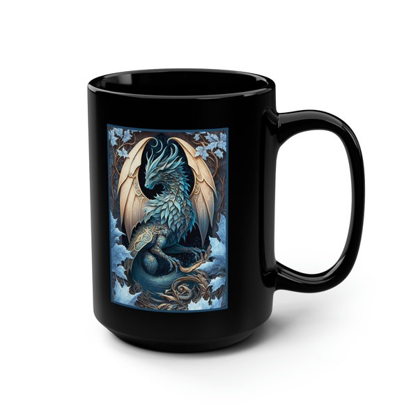 Winter Dragon Mug, Winged Ice Dragon Cup, Dragon Tumbler, Coffee Cup, Magical Creatures, Magic, Spirit Animal, Dragon Lover, Coffee Lover