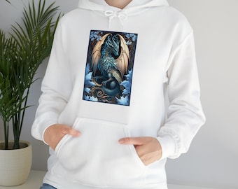 Winter Dragon Hoodie, Winged Ice Dragon, Dragon Hooded Sweatshirt, Dragon Lover, Magical Creatures, Spirit Animal, Dragon Art Sweatshirt