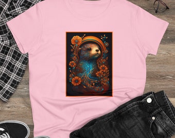 Sea Otter, River Otter, Otter, Women's Midweight Cotton Tee, T-Shirt, Tshirt, Shirt, Water, Spirit Animal, Gift, Birthday, Christmas