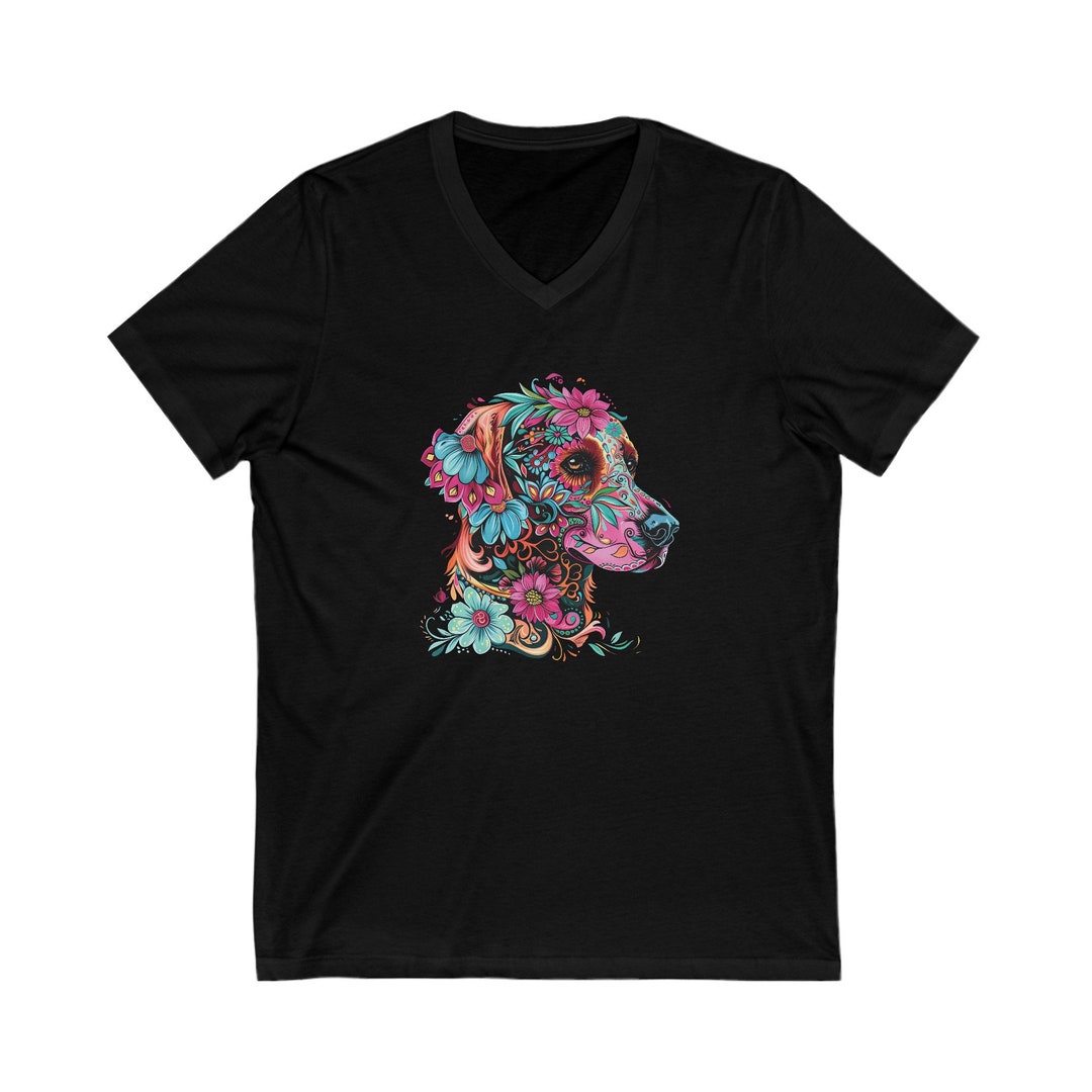 Sugar Skull, Golden Retriever T-shirt, Floral Dog Mom V Neck Tee ...