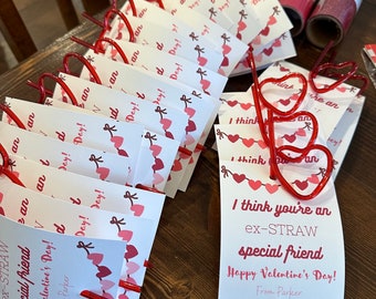 Ex-Stroh besondere Freund Valentinstag Karten - druckbare Kinder Geschenk mit Stroh Thema