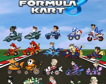 Formula 1 Meets Super Mario Kart Stickers - Choose Your Favorite Driver or Team - Durable, Waterproof Vinyl