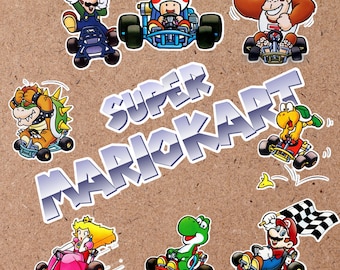 SNES Mario Kart Stickers - Classic Game Characters - Durable Waterproof Vinyl