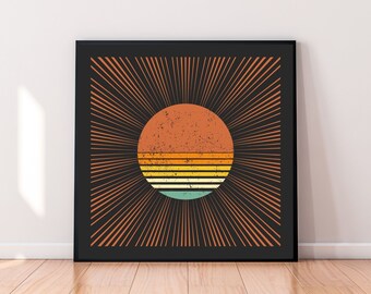 Retro Sun Wall Art Print: Boho Square Poster (Digital Download)