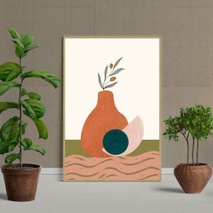 Boho Vase Flower Art Print: Terracotta Mid Century Modern (Digital Download)