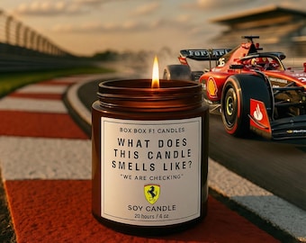 Estamos comprobando, divertida vela de Fórmula 1 de Ferrari, regalo para los amantes de la F1.