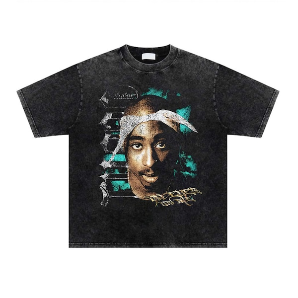 Tupac 2Pac Deathrow Graphic Tee Shirt Acid Wash Vintage Oversized Big Large Cotton Retro Anime Cool Gift Skater Bootleg 2000s Hip Hop