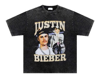 Justin Bieber Graphic Tee Shirt Acid Wash Vintage Oversized Big Large Cotton Retro Anime Cool Gift Skater Bootleg 2000s Hip Hop T Shirt