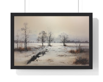 Traditional Winter Tree's Landscape Painting Print, Winter Trees Landscape Oil Painting Print, Museum Quality Winter Oil Painting Print