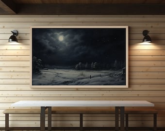 Beautiful Winter Moonlight, Original Nighttime Landscape Oil Painting, Winter Landscape Print, Museum Quality Winter Oil Painting Print