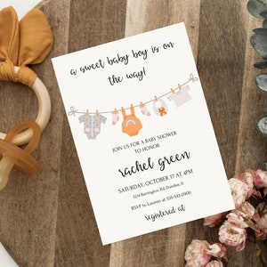 Boy Baby Shower Invitation, Boy Baby Clothes Shower Invite, Boho Baby Shower Invitation, Baby Clothes Shower, Template, Editable Inviatation