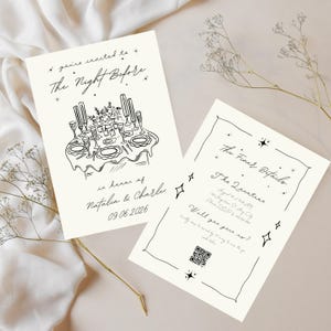 The Night Before Invitation Template, Rehearsal Dinner Invitation, Dinner Party Invite, Wedding Rehearsal,  Night Before Wedding, Hand Drawn