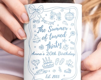 Custom The Summer I Turned Birthday Can Coolers, 20th, 30th, 40th Birthday Can Sleeves, Beach Coastal Can Coolers, Birthday Party Favors