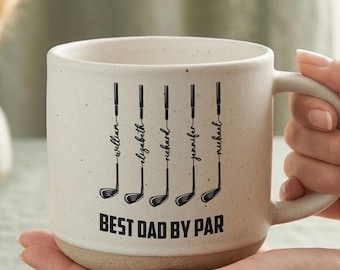 Taza de cerámica personalizada "El mejor papá" de Par Pottery, taza de golf personalizada para papá con el nombre de los niños, regalo para amantes del golf, taza de café para el Día del Padre para golfistas.