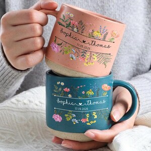Personalized Couple Pottery Mugs, Mr and Mrs Mug, Custom Wedding Gift Mugs, Husband and Wife Mugs, New Bride and Groom Set, Gift For Couples