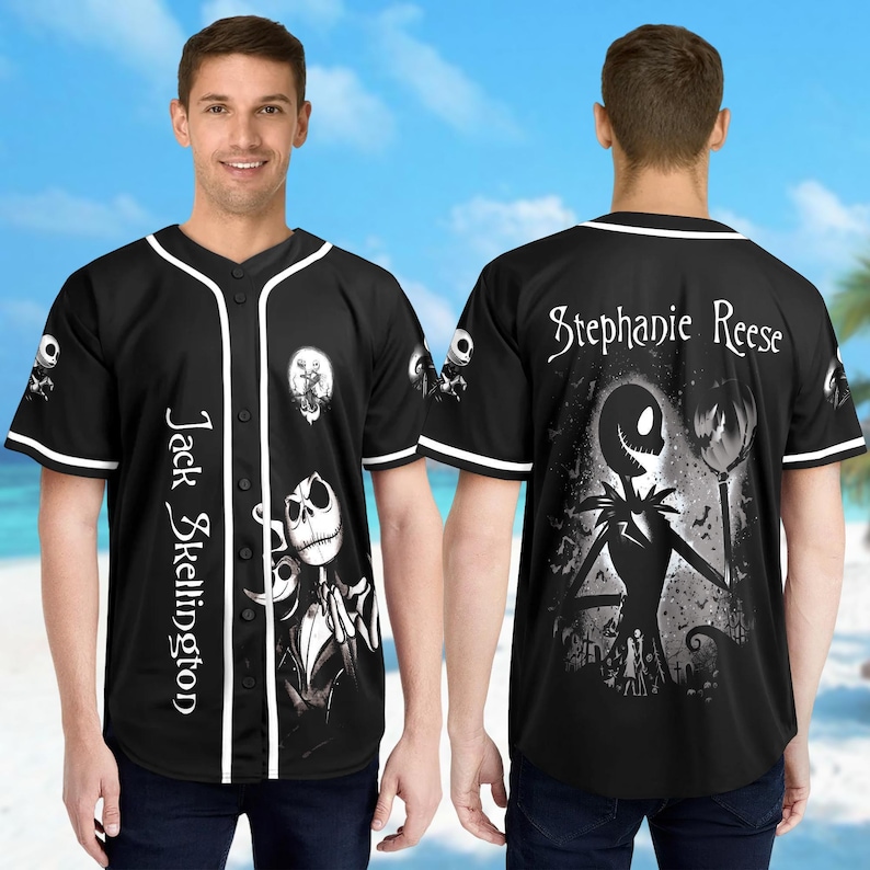 Personalized DN Baseball Jersey, Jack Skellington Baseball Shirt, The Nightmare Before Christmas Jersey Team, Custom Name Baseball image 2