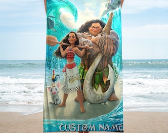 Personalized Princess Adventure Beach Towels, Custom Name Princess With Pig Chicken Beach Towel, Cartoon Towel, Princess Movie Towel