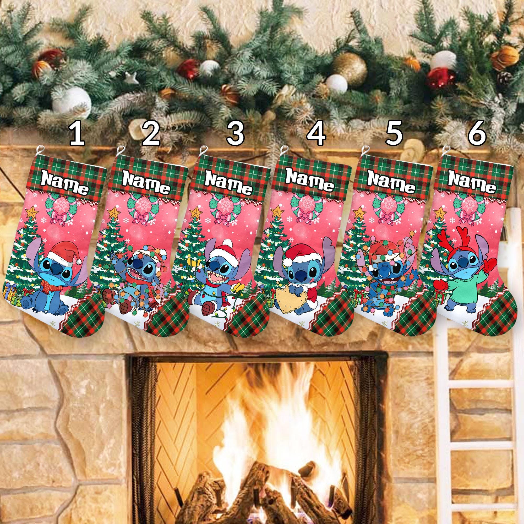 Discover Personalized Stitch Disney Christmas Stocking, Stitch Angel Couples Christmas Stockings, Disney Family Christmas Gift, Stitch Stockings