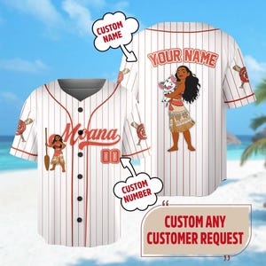Personalized Disney Moana Baseball Jersey, Custom Name Kid Adult Shirt, Magic Kingdom Trip Baseball Outfit, Princess Birthday Girl Gift