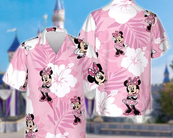Funny Minnie Mouse Hawaiian Aloha Button Down Shirt Summer Vibe, Girl Mouse Character Trip Vacation Hawaii Shirt, Beach Hawaiian Party Gift