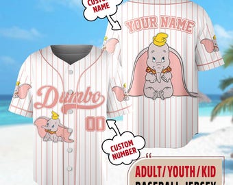 Custom Disney Dumbo Baseball Jersey, Disney Baseball Jersey Team, Dumbo Birthday Gifts For Fans, Elephant Magic Kingdom Family Trip Shirt