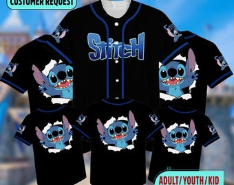 Personalized DN Stitch Baseball Jersey, Custom Stitch Basketball Jersey, Stitch Baseball Shirt, Stitch Birthday Gift, Stitch Trip Shirt
