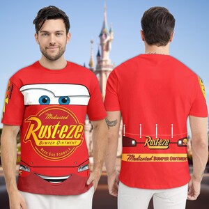 Lightning McQueen Unisex Costume T-Shirt, Cars Lightning McQueen Cosplay Costume Shirt, Cars Rusteze Logo Halloween All Over Print Tee image 2