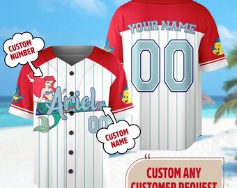 Custom DN Princess Ariel Baseball Jersey, The Little Mermaid Basketball Jersey, Princess Ariel Birthday Gift, Magic Kingdom Trip Shirt