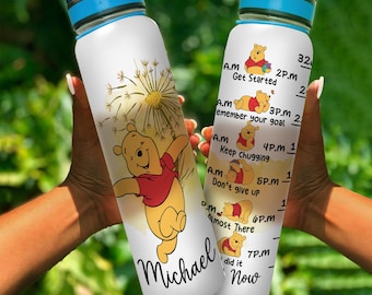 Custom Winnie the Pooh Water Tracker Bottle, Bear Drink Water Tracker, Pooh Cartoon 30oz Water Bottle, Magic Kingdom Gifts, Bear Gym Bottle