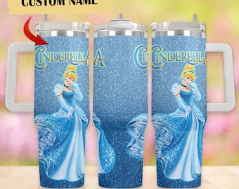 Custom Cinderella 40oz Tumbler, Princess Coffee Cup, Cartoon Cup, Cinderella Gift, Magic Kingdom Handle Stainless Steel Tumbler
