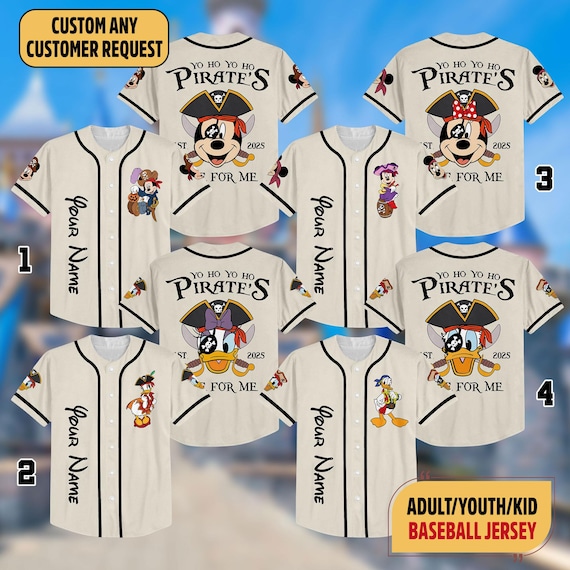 Custom Disney Pirates Baseball Jersey, Mickey Mouse Friends Stitch Yoda Winnie the Pooh Jersey, Family Cruise Matching Baseball Jersey