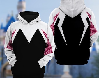 Spider Halloween Costume Hoodie, Gwen Stacy Cosplay Costume Sweatshirt, 3D Halloween Party Outfit, Super Hero All Over Print Hoodie