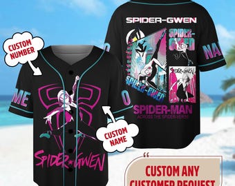Personalized Spider Gwen Baseball Shirt, Custom Name Spider-Woman Basketball Jersey, Superhero Character Baseball Shirt, Spider Hero Gift