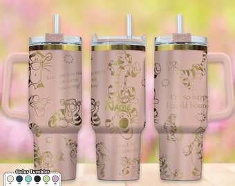 Custom Tiger 40oz Tumbler, Tiger Coffee Cup, Animal Movie Tumbler, Magic Kingdom Handle Stainless Steel Tumbler, Cartoon Engraved Tumbler