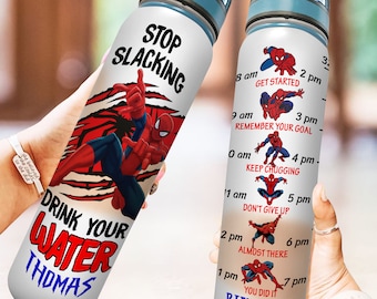 Custom Spider Water Bottle, Superhero Water Tracker Bottle, Spider Drink Bottle, Cartoon Workout Water Bottle, Super Hero 32oz Water Bottle