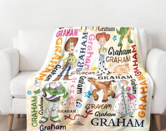 Personalized Toy Characters Blanket, Toy Movie Blanket, To Infinity & Beyond Gift, Magic Kingdom Fleece Blanket, Cartoon Quilt Bedding