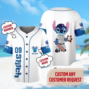 Personalized Disney Stitch Baseball Jersey, Custom Stitch Jersey Team, Cartoon Movie Jersey Shirt Gift, Blue Dog Jersey, Family Trip Shirt