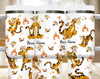 Custom Tigger 40oz Tumbler, Winnie the Pooh 40oz Tumbler, Tigger Insulated Tumbler, Pooh Cup, Magic Kingdom Handle Stainless Steel Tumbler