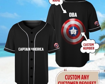 Custom Captain America Baseball Jersey, Superhero Baseball Jersey Shirt, Captain America Jersey Team Gift, Summer Trip Matching Group Shirt