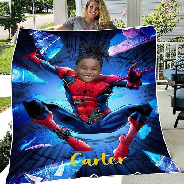 Personalized Photo Face Spider Blanket, Custom Name Blanket, Spider Movie Blanket Christmas Gift, Spider Fleece Blanket, Spider Quilt