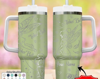 Petit gobelet princesse vert personnalisé, gobelet 40 oz personnages de dessins animés, tasse à café princesse, gobelet en acier inoxydable avec poignée Magic Kingdom