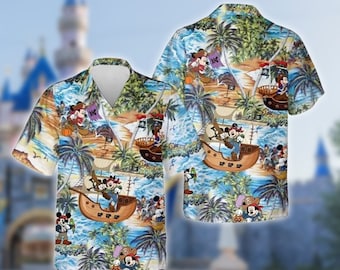 Mickey And Minnie Pirates Of Caribbean Summer Vibes Hawaiian Shirt, Mouse And Girlfriend Adventure Hawaii Shirt, Summer Vibe 3D Button Up