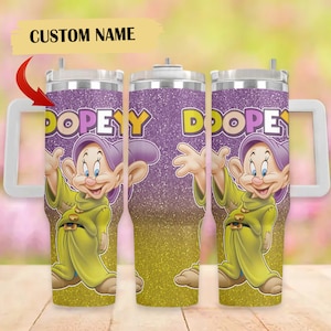 Custom Dopey 40oz Tumbler, Cartoon Characters Engraved Tumbler, Dwarf Cup Gift, Magic Kingdom Handle Stainless Steel Tumbler