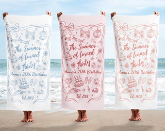 Custom The Summer I Turned Birthday Beach Towels, Birthday Party Beach Towels, 20th 30th 40th Birthday Gift, Bachelorette Weekend Towel