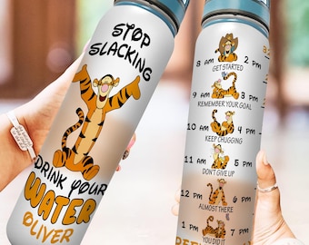 Custom DN Tigger Water Tracker Bottle, Cute Tigger Water Bottle, Cartoon Fitness Water Bottle, Bear Gym Bottle, Magic Kingdom Gift