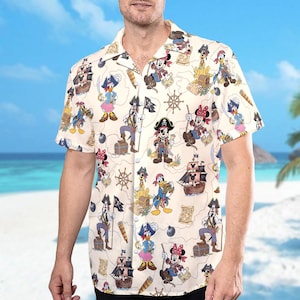 Disney Pirate Mickey & Friends Hawaiian Shirt, Minnie Goofy Donald Daisy Pluto Pirates Hawaii Shirt, Disney Cruise Trip Button Up Shirt
