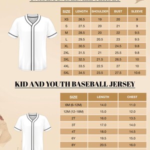 a baseball jersey size chart for a child's baseball jersey