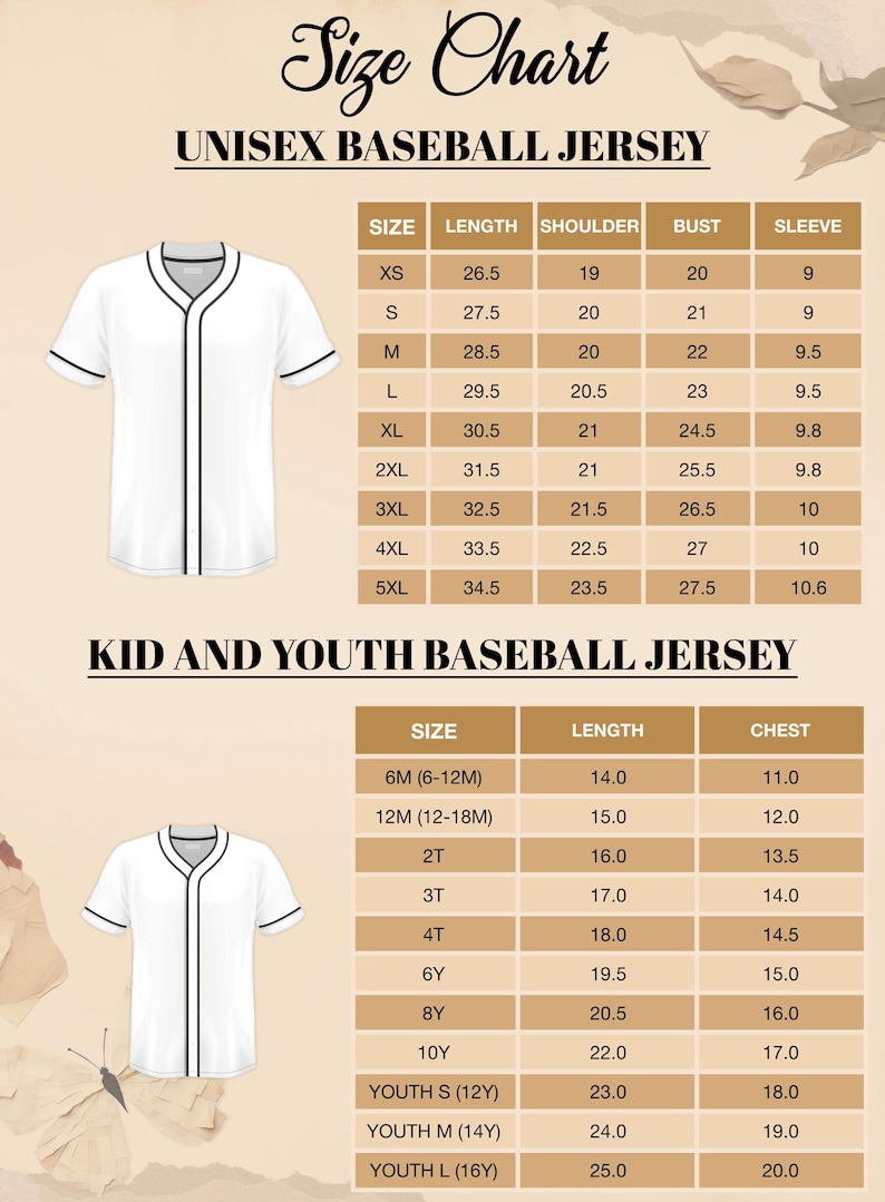 a baseball jersey size chart for a child's baseball jersey