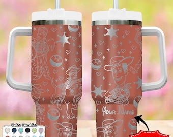 Custom Toy Movie 40oz Tumbler, Monster Engraved Tumbler, Magic Kingdom Handle Stainless Steel Reusable Tumbler, Cartoon Coffee Cup